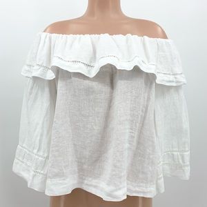 Zara 100% Linen White Off-The-Shoulder Blouse Top